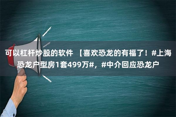 可以杠杆炒股的软件 【喜欢恐龙的有福了！#上海恐龙户型房1套499万#，#中介回应恐龙户